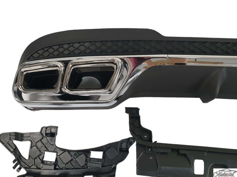 Дифузор ( заднього бампера ) Chrome Black / Chrome Pipe ( стиль AMG E63 ) на Mercedes-Benz E-Class W212 2013-2016 року BW212-154 фото