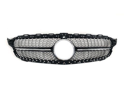 Решітка радіатора Diamond Black ( з місцем під камеру ) на Mercedes-Benz C-Class W205 2014-2018 року B-W205179 фото