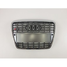 Решітка радіатора в стилі S-Line на Audi A6 C6 2004-2011 рік Серая з хромом