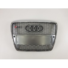 Решітка радіатора Audi A6 2004-2011 рік Сіра з хром рамкою під парктронік (в стилі RS)