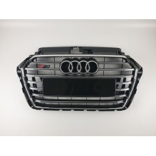 Решітка радіатора в стилі S-Line на Audi A3 8V 2016-2020 рік Чорна з хромом