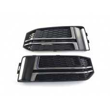 Решітки переднього бампера на Audi S4 B9 2015-2019 рік Чорні з хром (S-Line бампер)